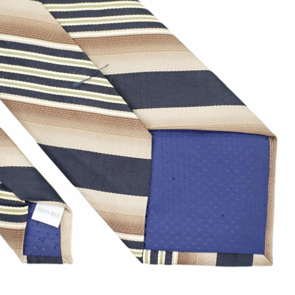 Pierre Cardin Black Tan Striped Woven Wide‎ Silk Tie - Picture 5 of 6